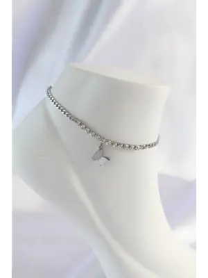 316L Çelik Gümüş Renk Zirkon Taşlı Kelebek Tasarımlı Halhal