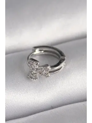 316L Çelik Gümüş Renk Zirkon Taşlı Kurdele Model Tragus Piercing