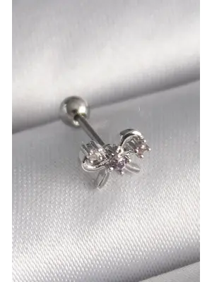 316L Çelik Gümüş Renk Zirkon Taşlı Kurdele Tragus Piercing