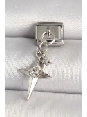 316L Çelik Gümüş Renk Zirkon Taşlı Kutup Yıldız Model Nomination Charm
