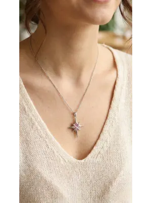 316L Çelik Gümüş Renk Zirkon Taşlı Kutup Yıldızı Model Kadın Kolye