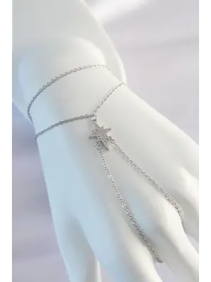 316L Çelik Gümüş Renk Zirkon Taşlı Kutup Yıldızı Tasarımlı Şahmeran