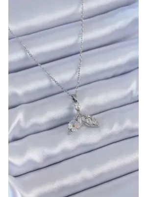  Gümüş  Zirkon Taşlı Martı Model Çiçek Detay  Çelik Kolye