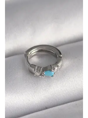 316L Çelik Gümüş Renk Zirkon Taşlı Mavi Boncuk Detay Tragus Piercing