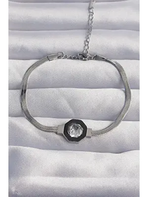 316L Çelik Gümüş Renk Zirkon Taşlı Mineli İtalyan Zincir Serenay Bileklik