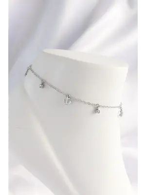 316L Çelik Gümüş Renk Zirkon Taşlı Minimal Çapa Tasarımlı Halhal