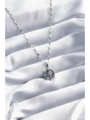 316L Çelik Gümüş Renk Zirkon Taşlı Pusula Model Kadın Kolye