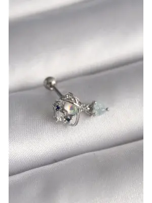 316L Çelik Gümüş Renk Zirkon Taşlı Sallantı Kalp Detay Tragus Piercing