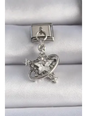 316L Çelik Gümüş Renk Zirkon Taşlı Sallantı Yıldız Model Nomination Charm