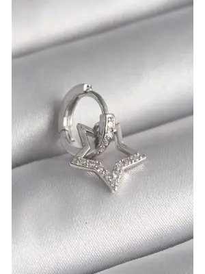 316L Çelik Gümüş Renk Zirkon Taşlı Sallantı Yıldız Model Tragus Piercing