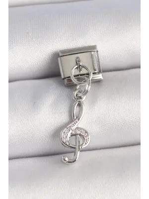 316L Çelik Gümüş Renk Zirkon Taşlı Sol Anahtar Model Nomination Charm