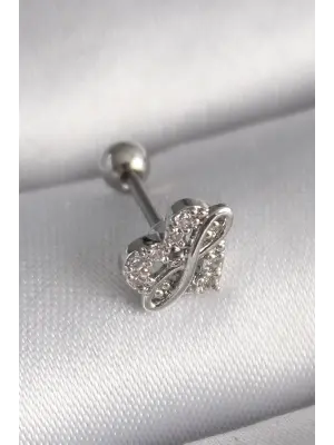 316L Çelik Gümüş Renk Zirkon Taşlı Sonsuzluk Detay Tragus Piercing