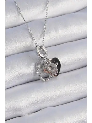  Gümüş  Zirkon Taşlı Sonsuzluk Kalp Figür Charm Model  Çelik Kolye