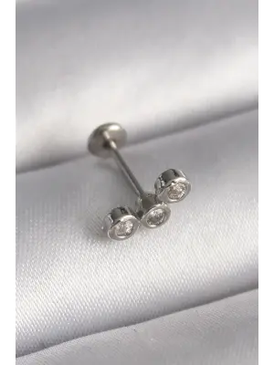 316L Çelik Gümüş Renk Zirkon Taşlı Tragus Piercing