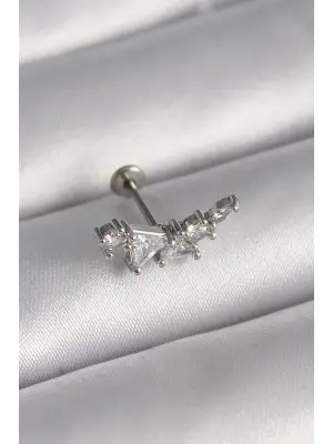 316L Çelik Gümüş Renk Zirkon Taşlı Tragus Piercing