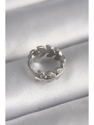 316L Çelik Gümüş Renk Zirkon Taşlı Yaprak Model Tragus Piercing
