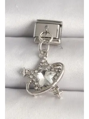 316L Çelik Gümüş Renk Zirkon Taşlı Yıldız Model Nomination Charm