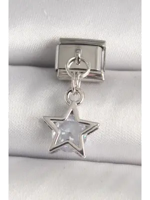 316L Çelik Gümüş Renk Zirkon Taşlı Yıldız Model Nomination Charm
