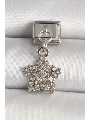 316L Çelik Gümüş Renk Zirkon Taşlı Yıldız Model Nomination Charm