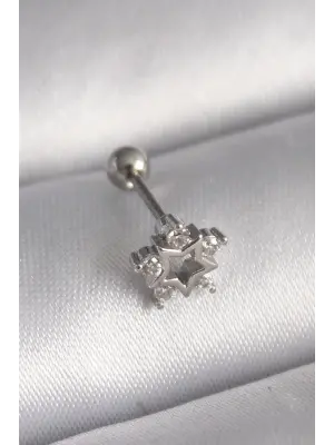 316L Çelik Gümüş Renk Zirkon Taşlı Yıldız Model Tragus Piercing