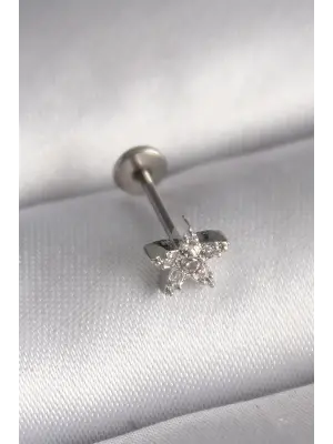 316L Çelik Gümüş Renk Zirkon Taşlı Yıldız Model Tragus Piercing