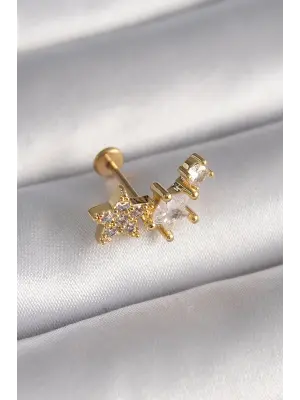 316L Çelik Gümüş Renk Zirkon Taşlı Yıldız Model Tragus Piercing