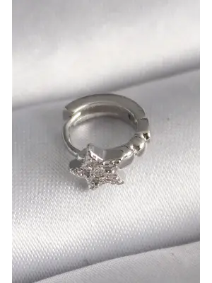316L Çelik Gümüş Renk Zirkon Taşlı Yıldız Model Tragus Piercing