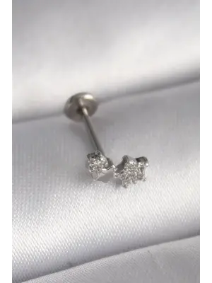 316L Çelik Gümüş Renk Zirkon Taşlı Yıldız Model Tragus Piercing