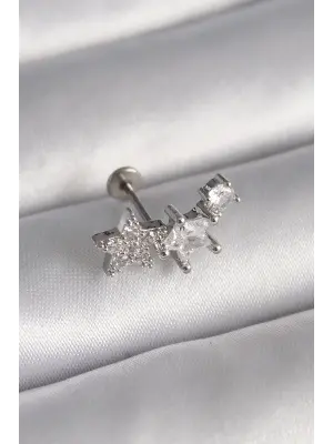 316L Çelik Gümüş Renk Zirkon Taşlı Yıldız Model Tragus Piercing
