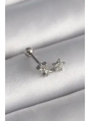 316L Çelik Gümüş Renk Zirkon Taşlı Yıldız Tragus Piercing