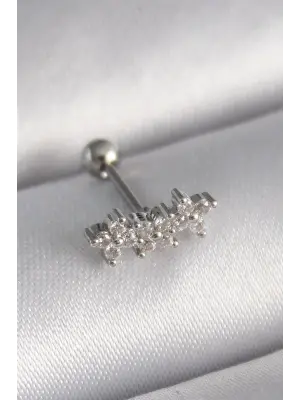 316L Çelik Gümüş Renk Zirkon Taşlı Yonca Tragus Piercing