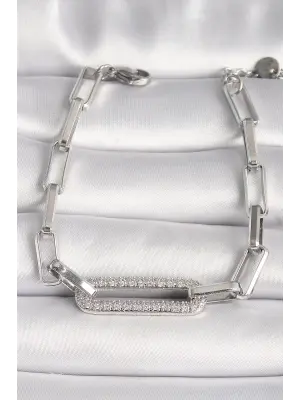 316L Çelik Gümüş Renk Zirkon Taşlı Zincir Kadın Bileklik