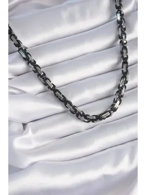  Gümüş Siyah  Kral Zincir Model Erkek Çelik Kolye