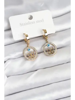 316L Çelik Halka Kelebek Kadın Küpe