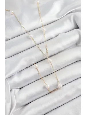 316L Çelik İnci Figürlü Y Model Gold Renk Kadın Kolye