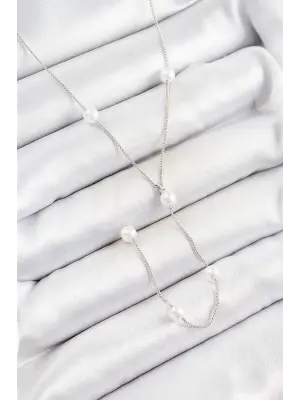 316L Çelik İnci Figürlü Y Model Gümüş Renk Kadın Kolye