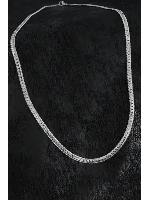 316L Çelik İşlemeli Ezme Zincir Model Gümüş Renk Erkek Kolye