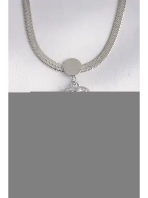  İtalyan Zincir Gümüş  Zirkon Taşlı Kalp Çelik Kolye