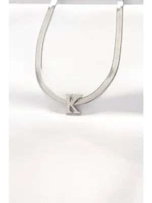  K Harfli Silver  İtalyan Zincirli Çelik Kolye