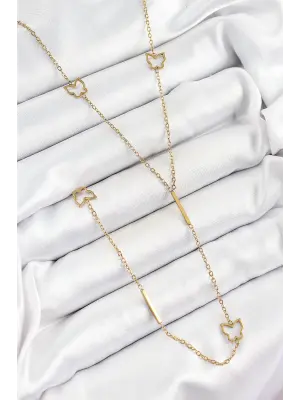 316L Çelik Kelebek Figürlü Y Model Gold Renk Kadın Kolye