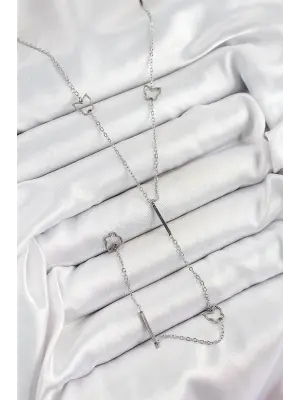 316L Çelik Kelebek Figürlü Y Model Gümüş Renk Kadın Kolye