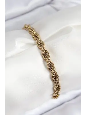 316L Çelik Klasik Burgu Zincir Model Gold Renk Kadın Bileklik