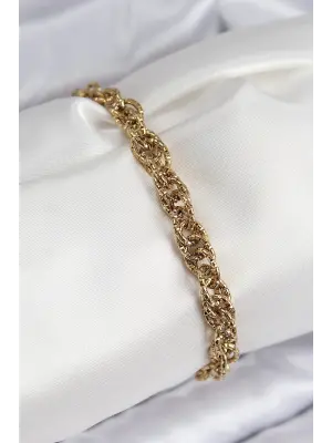 316L Çelik Klasik Dövme Halat Zincir Model Gold Renk Kadın Bileklik