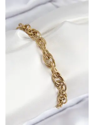 316L Çelik Klasik Dövme Halat Zincir Model Gold Renk Kadın Bileklik