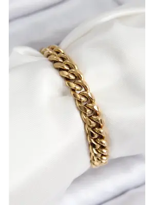 316L Çelik Klasik Kalın Zincir Model Gold Renk Kadın Bileklik