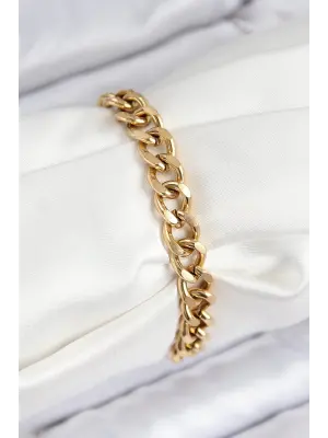 316L Çelik Klasik Kalın Zincir Model Gold Renk Kadın Bileklik