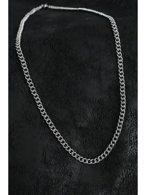 316L Çelik Klasik Oval Zincir Model Gümüş Renk Erkek Kolye