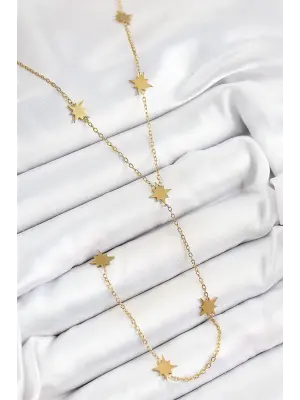 316L Çelik Kutup Yıldızı Figürlü Y Model Gold Renk Kadın Kolye