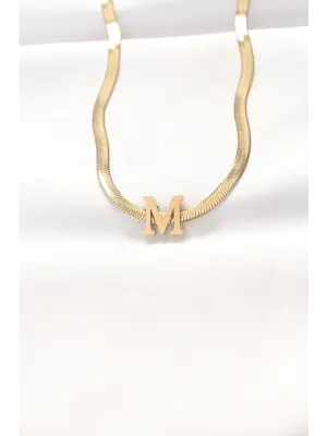 M Harfli Altın  İtalyan Zincirli Çelik Kolye
