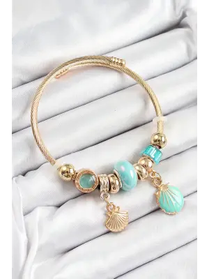 316L Çelik Mavi İstiridye Model Gold Renk Charm Bileklik